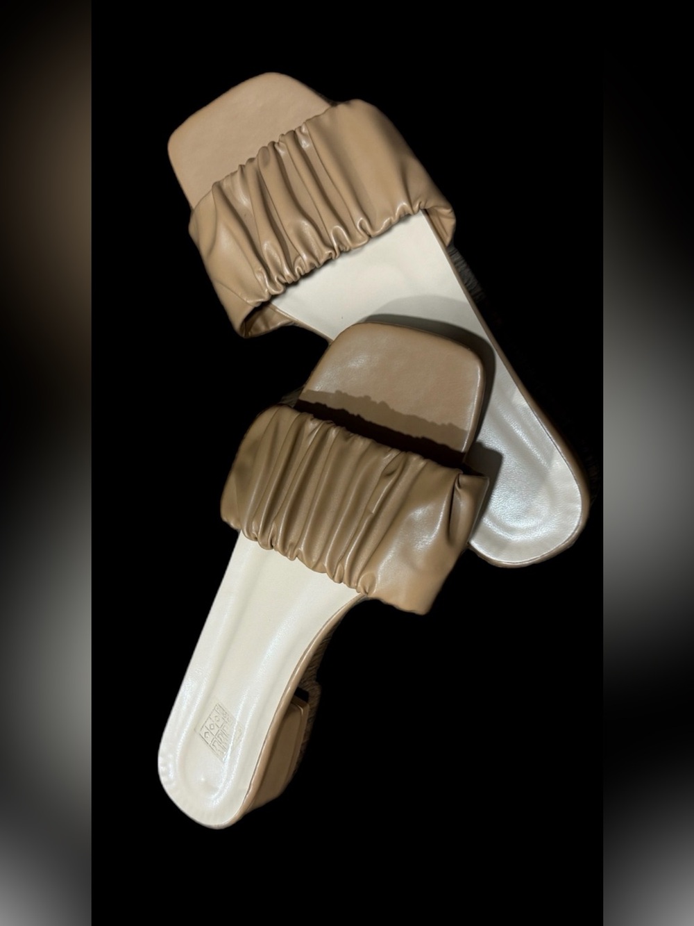 Beige Ruched Slide Sandals - Women Size 40
